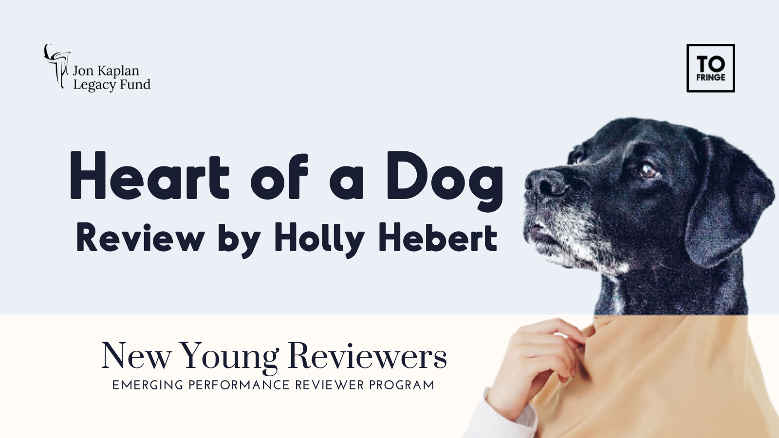 New Young Reviewers banner that reads “Heart of a Dog. Review by Holly Hebert.” with partner logos