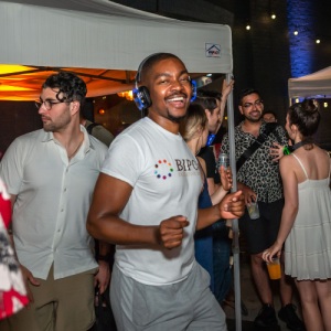 Patrons dance at the silent disco